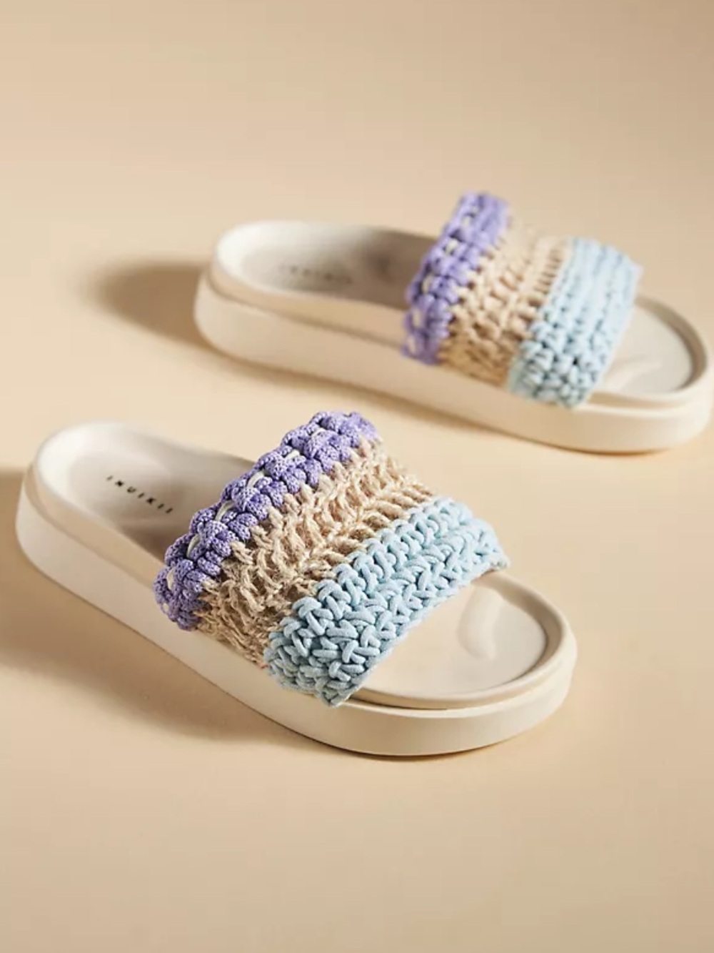 INUIKII Loost Knitted Slide Sandals Size 38 Chunky Coastal White Boho Comfort